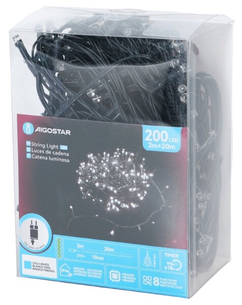 Aigostar - LED Venkovní řetěz 200xLED/3,6W/230V 20m IP44 studená bílá
