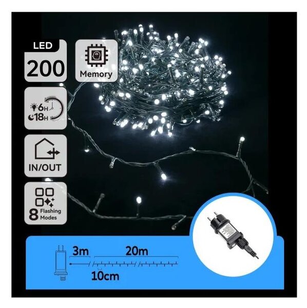 Aigostar - LED Venkovní řetěz 200xLED/3,6W/230V 20m IP44 studená bílá