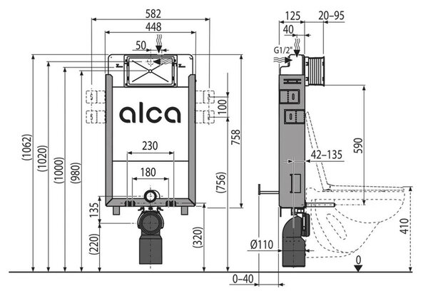 Alcadrain Set modul k zazdění, WC Urban Vortex, sedátko s tlačítkem černá mat M1878 KAE055 1 set