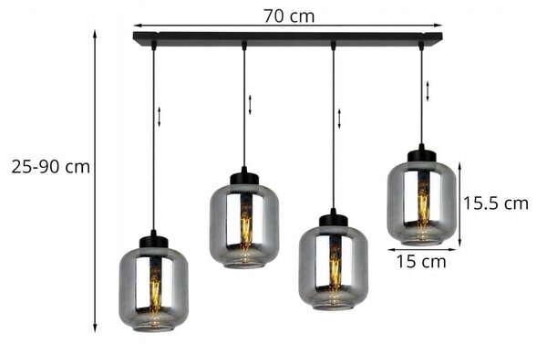Závěsné svítidlo Novalja, 4x skleněné stínítko (výběr ze 3 barev)