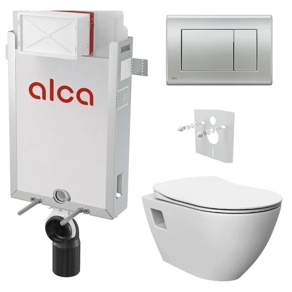Alcadrain Set modul k zazdění, WC Urban Rimless, sedátko s tlačítkem chrom mat M272 KAE026 1 set