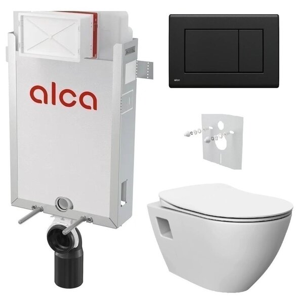 Alcadrain Set modul k zazdění, WC Urban Rimless, sedátko s tlačítkem černá mat M278 KAE029 1 set