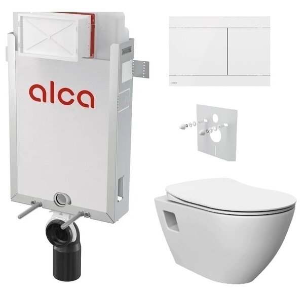 Alcadrain Set modul k zazdění, WC Urban Rimless, sedátko s tlačítkem nerez/bílá FUN-WHITE KAE024 1 set