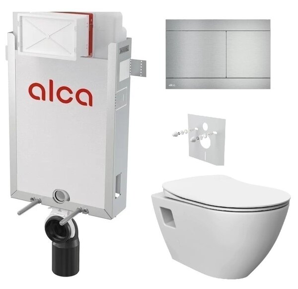 Alcadrain Set modul k zazdění, WC Urban Rimless, sedátko s tlačítkem nerez FUN-INOX KAE023 1 set
