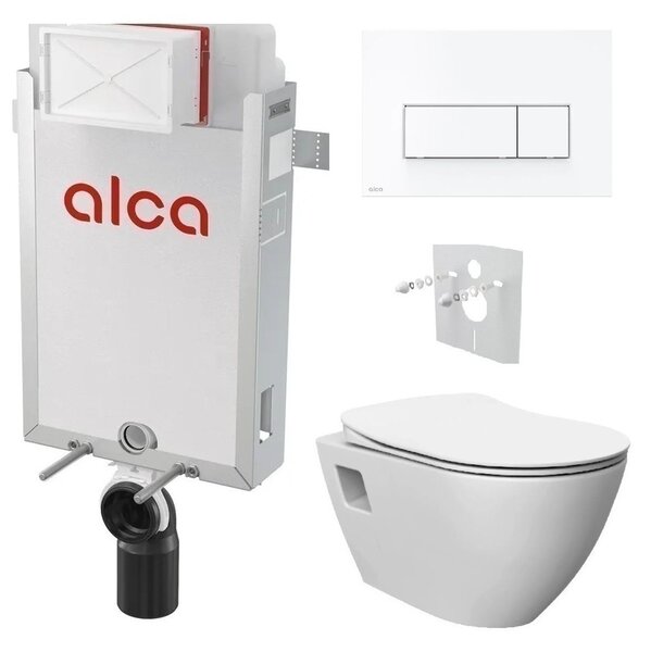 Alcadrain Set modul k zazdění, WC Urban Rimless, sedátko s tlačítkem bílá lesk M570 KAE031 1 set