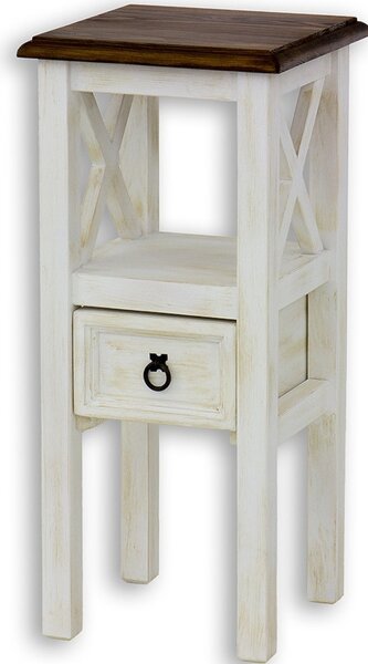 Dřevěná stolička s šuplíkem MES 10 - K03 bílá patina