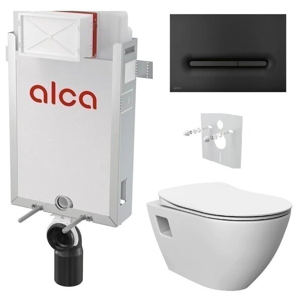Alcadrain Set modul k zazdění, WC Urban Rimless, sedátko s tlačítkem černá mat M1878 KAE036 1 set
