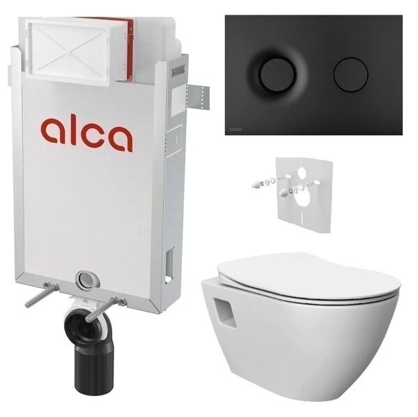 Alcadrain Set modul k zazdění, WC Urban Rimless, sedátko s tlačítkem černá mat M1978 KAE038 1 set