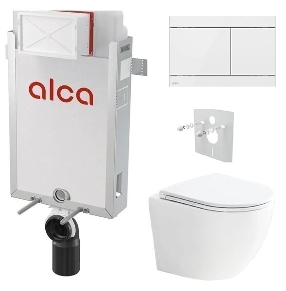 Alcadrain Set modul k zazdění, WC Urban Vortex, sedátko s tlačítkem nerez/bílá FUN-WHITE KAE043 1 set