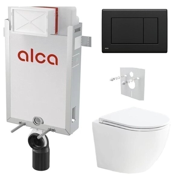 Alcadrain Set modul k zazdění, WC Urban Vortex, sedátko s tlačítkem černá mat M278 KAE048 1 set