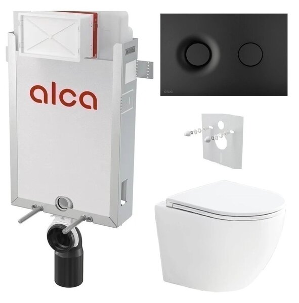 Alcadrain Set modul k zazdění, WC Urban Vortex, sedátko s tlačítkem černá mat M1978 KAE057 1 set