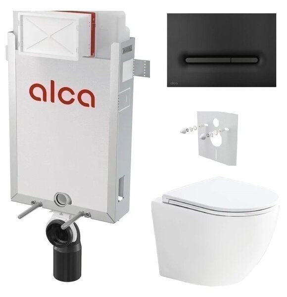 Alcadrain Set modul k zazdění, WC Urban Vortex, sedátko s tlačítkem černá mat M1878 KAE055 1 set