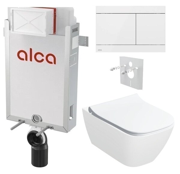 Alcadrain Set modul k zazdění, WC Smyle Square, sedátko s tlačítkem nerez/bílá FUN-WHITE KAE157 1 set