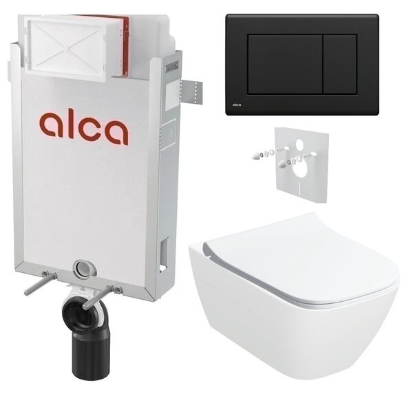 Alcadrain Set modul k zazdění, WC Smyle Square, sedátko s tlačítkem černá mat M278 KAE162 1 set