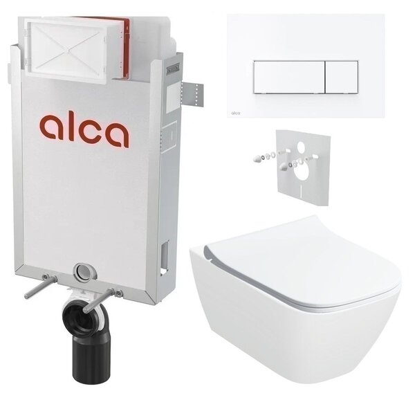 Alcadrain Set modul k zazdění, WC Smyle Square, sedátko s tlačítkem bílá lesk M570 KAE164 1 set