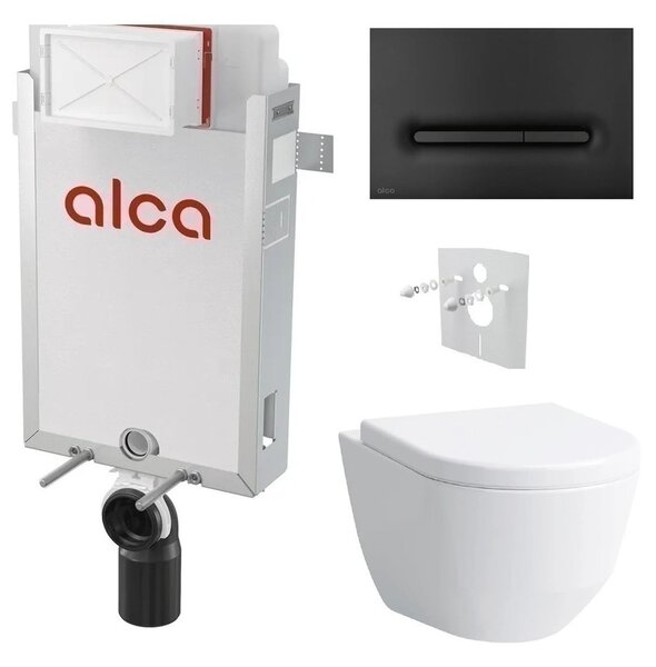 Alcadrain Set modul k zazdění, WC Laufen Pro, sedátko s tlačítkem černá mat M1878 KAE074 1 set