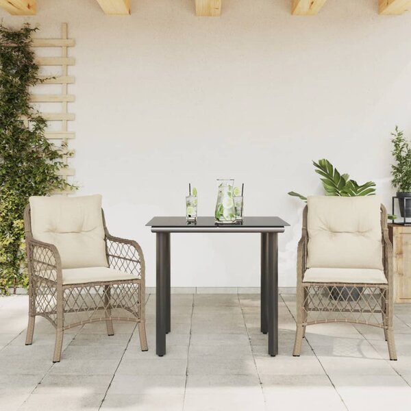 3dílný bistro set s poduškami béžový polyratan