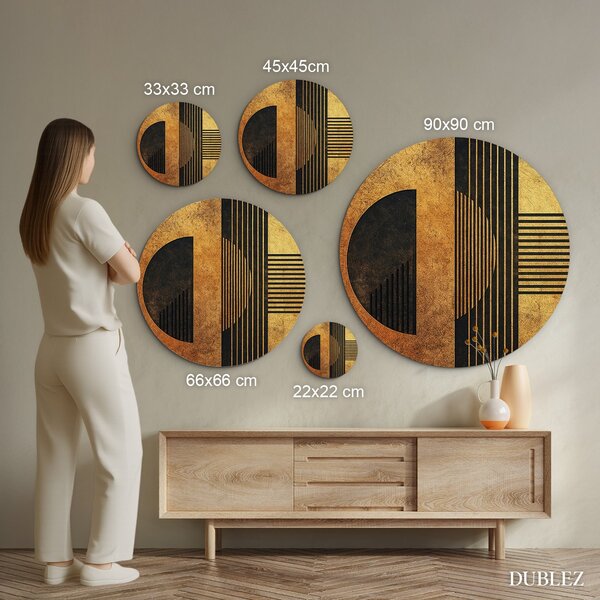 DUBLEZ | Dřevěný kulatý obraz - Zlatá geometrie | UV tisk, Premium