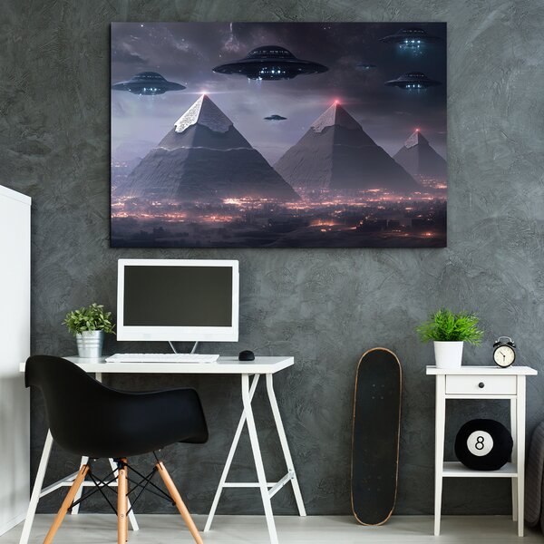 DUBLEZ | Futuristický obraz pyramíd a UFO - Hvězda apokalypsy | UV tisk, Premium