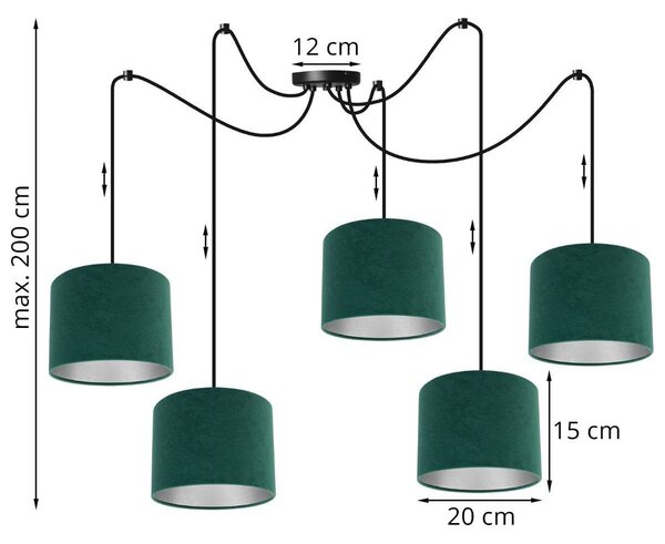 Závěsné svítidlo Mediolan Spider, 5x textilní stínítko (výběr z 10 barev), (výběr ze 2 barev konstrukce), ch