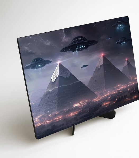 DUBLEZ | Futuristický obraz pyramíd a UFO - Hvězda apokalypsy | UV tisk, Premium