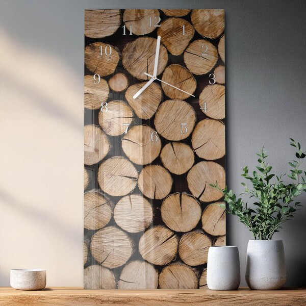 Skleněné hodiny vertikální Dřevěné trámy zsppb-30x60-00079937