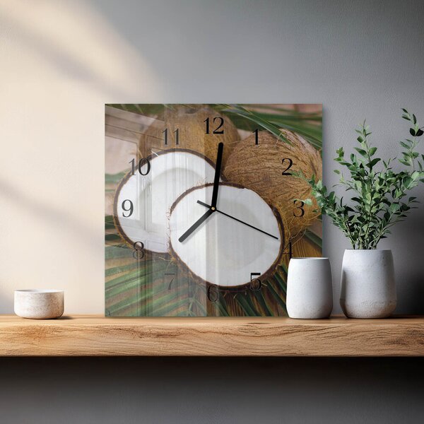 Skleněné hodiny na stěnu Kokosové ořechy zskc-30x30-00179195