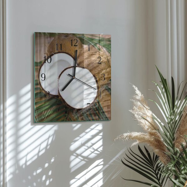 Skleněné hodiny na stěnu Kokosové ořechy zskc-30x30-00179195