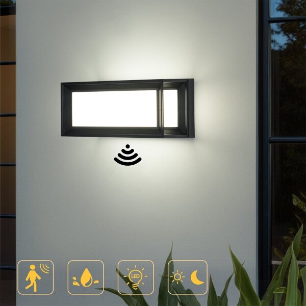 Brilagi - LED Venkovní nást. svítidlo se senzorem PARKER LED/12W/230V černá IP44