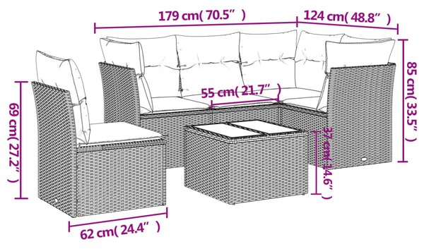6dílná zahradní sedací souprava s poduškami černá polyratan 3249484
