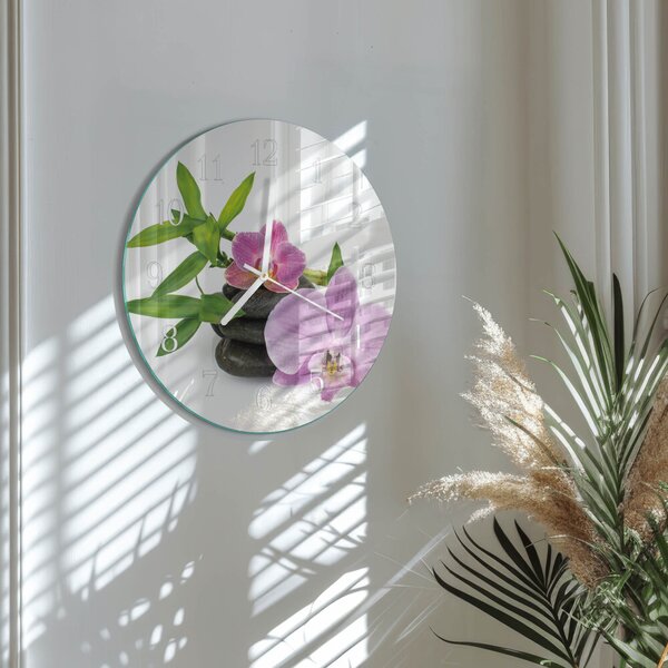 Skleněné hodiny na stěnu Orchidej zsob-fi30-00086574
