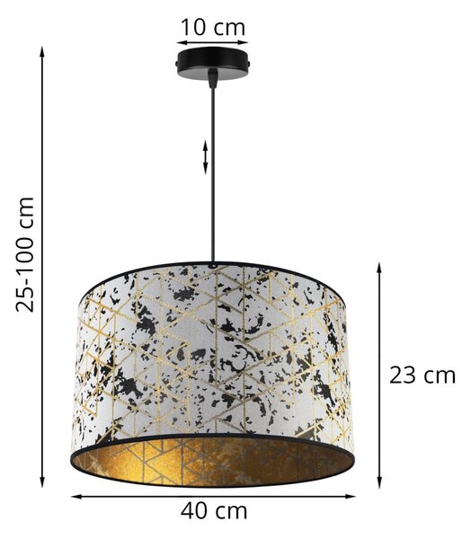 Závěsné svítidlo Werona 5, 1x šedé textilní stínítko se vzorem, (fi 40cm), g