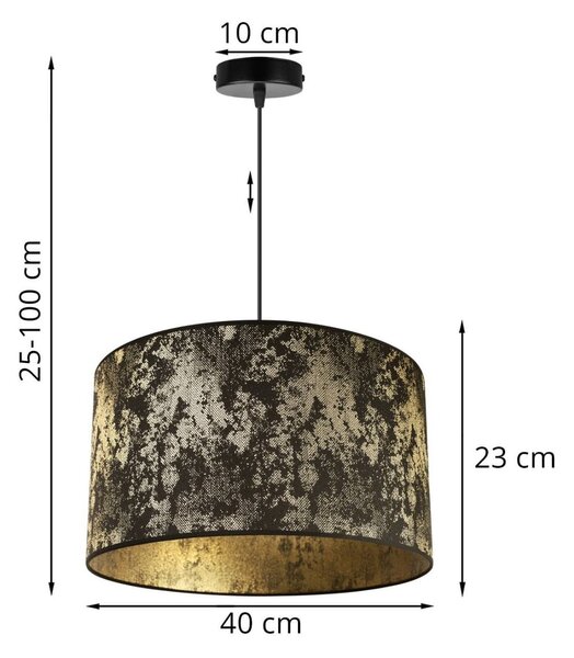 Závěsné svítidlo Werona 2, 1x černé/zlaté textilní stínítko, (fi 40cm), g