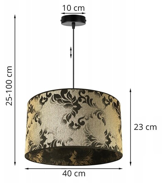 Závěsné svítidlo Werona 1, 1x černé/zlaté textilní stínítko se vzorem, (fi 40cm)