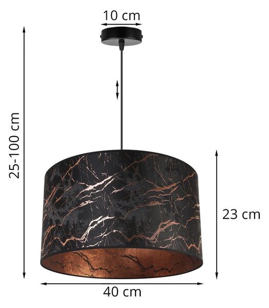 Závěsné svítidlo Werona 3, 1x černé textilní stínítko se vzorem, (fi 40cm), c