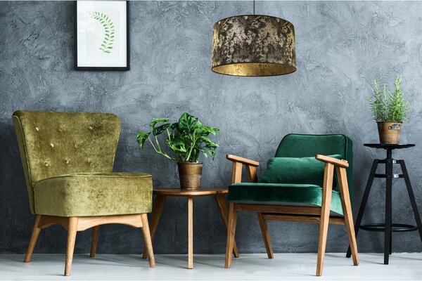 Závěsné svítidlo Werona 2, 1x černé/zlaté textilní stínítko, (fi 45cm), g