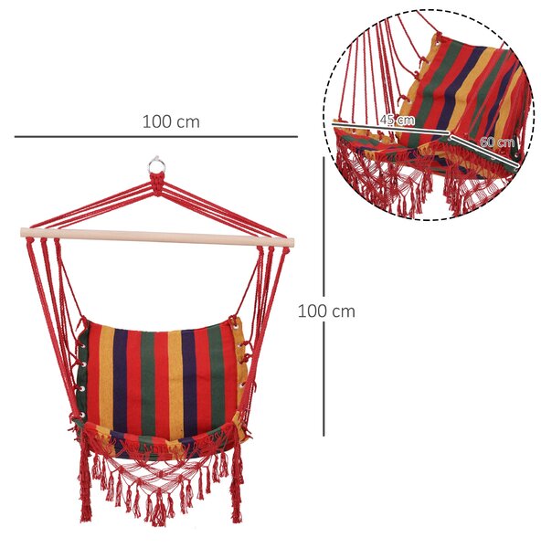 Závěsné křeslo Outsunny s bavlněno-polyesterovou směsí - nosnost 100 kg - závěsné křeslo pro vnitřní a venkovní terasu 100x60x100 cm - vícebarevné | A