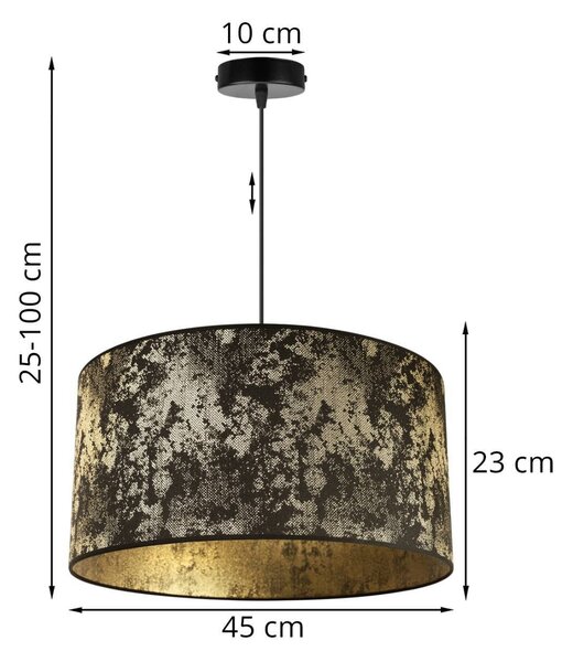 Závěsné svítidlo Werona 2, 1x černé/zlaté textilní stínítko, (fi 45cm), g