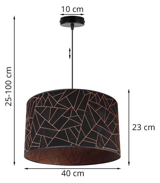 Závěsné svítidlo Werona 6, 1x černé textilní stínítko se vzorem, (fi 40cm), c