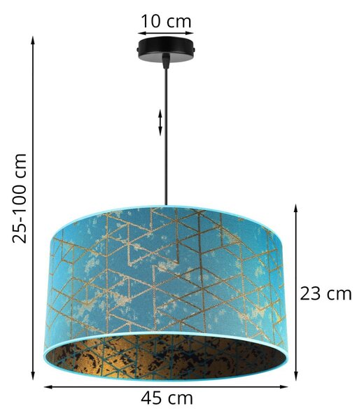 Závěsné svítidlo Werona 4, 1x modré textilní stínítko se vzorem, (fi 45cm), g