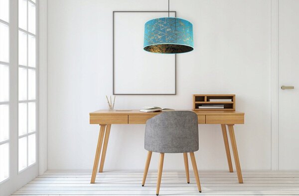 Závěsné svítidlo Werona 4, 1x modré textilní stínítko se vzorem, (fi 45cm), g