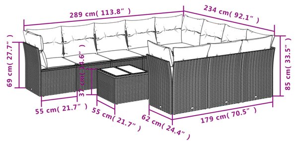 11dílná zahradní sedací souprava s poduškami černá polyratan 3250064