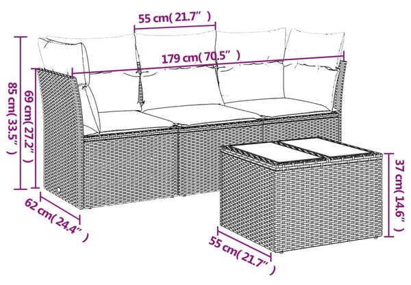 4dílná zahradní sedací souprava s poduškami hnědá polyratan 3217223