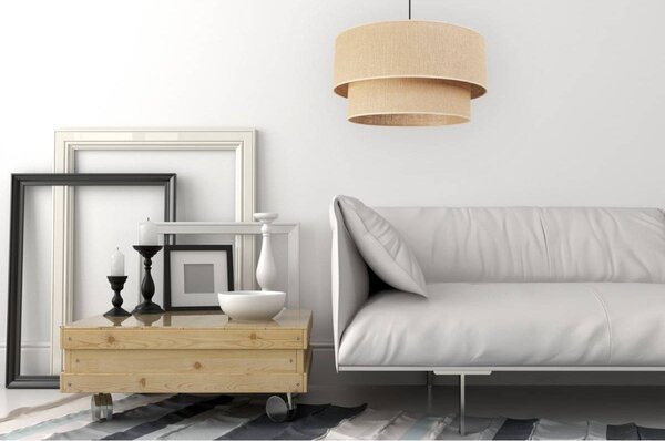 Závěsné svítidlo Juta, 1x jutové stínítko, bíla konstrukce, (fi 45cm)