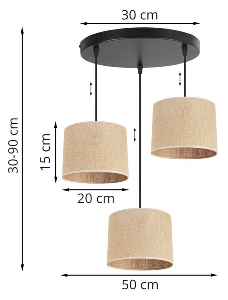 Závěsné svítidlo Juta, 3x jutové stínítko, (výběr ze 2 barev konstrukce), o