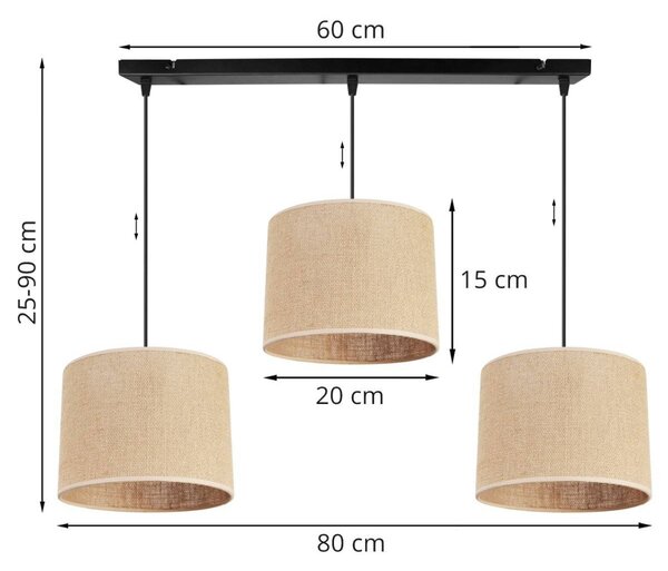 Závěsné svítidlo Juta, 3x jutové stínítko, (výběr ze 2 barev konstrukce)