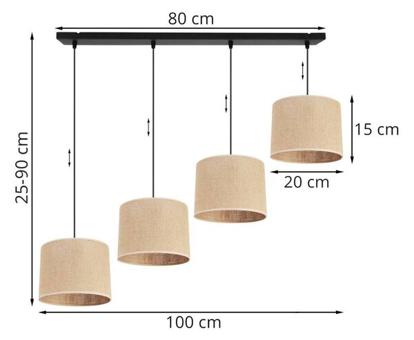 Závěsné svítidlo Juta, 4x jutové stínítko