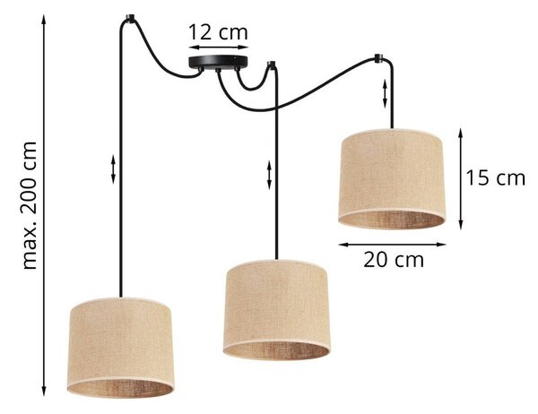 Závěsné svítidlo Juta Spider, 3x jutové stínítko, (výběr ze 2 barev konstrukce), (fi 20cm)
