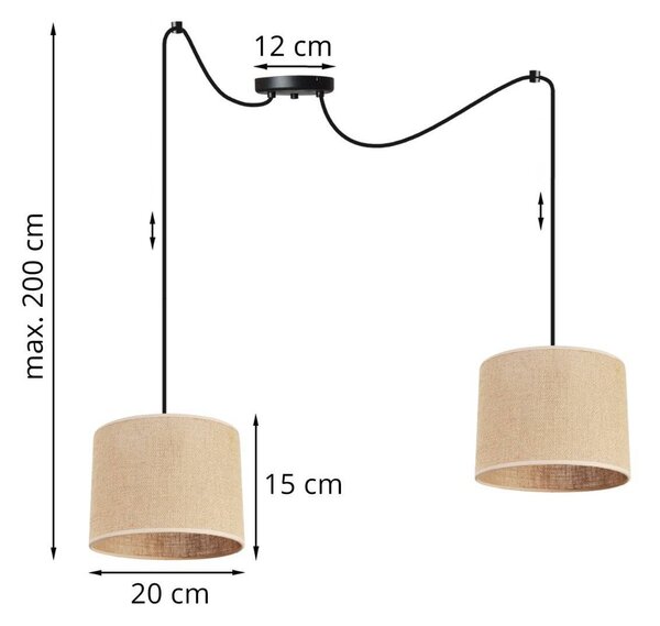 Závěsné svítidlo Juta Spider, 2x jutové stínítko, (výběr ze 2 barev konstrukce), (fi 20cm)