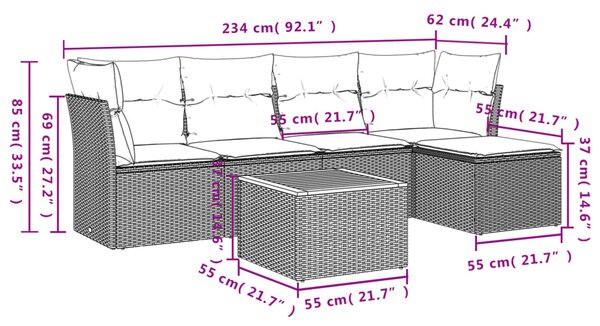 6dílná zahradní sedací souprava s poduškami černá polyratan 3223613